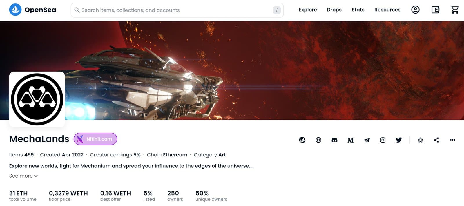 Collection MechaLands sur OpenSea : 499 terrains du jeu Mechachain sur Ethereum