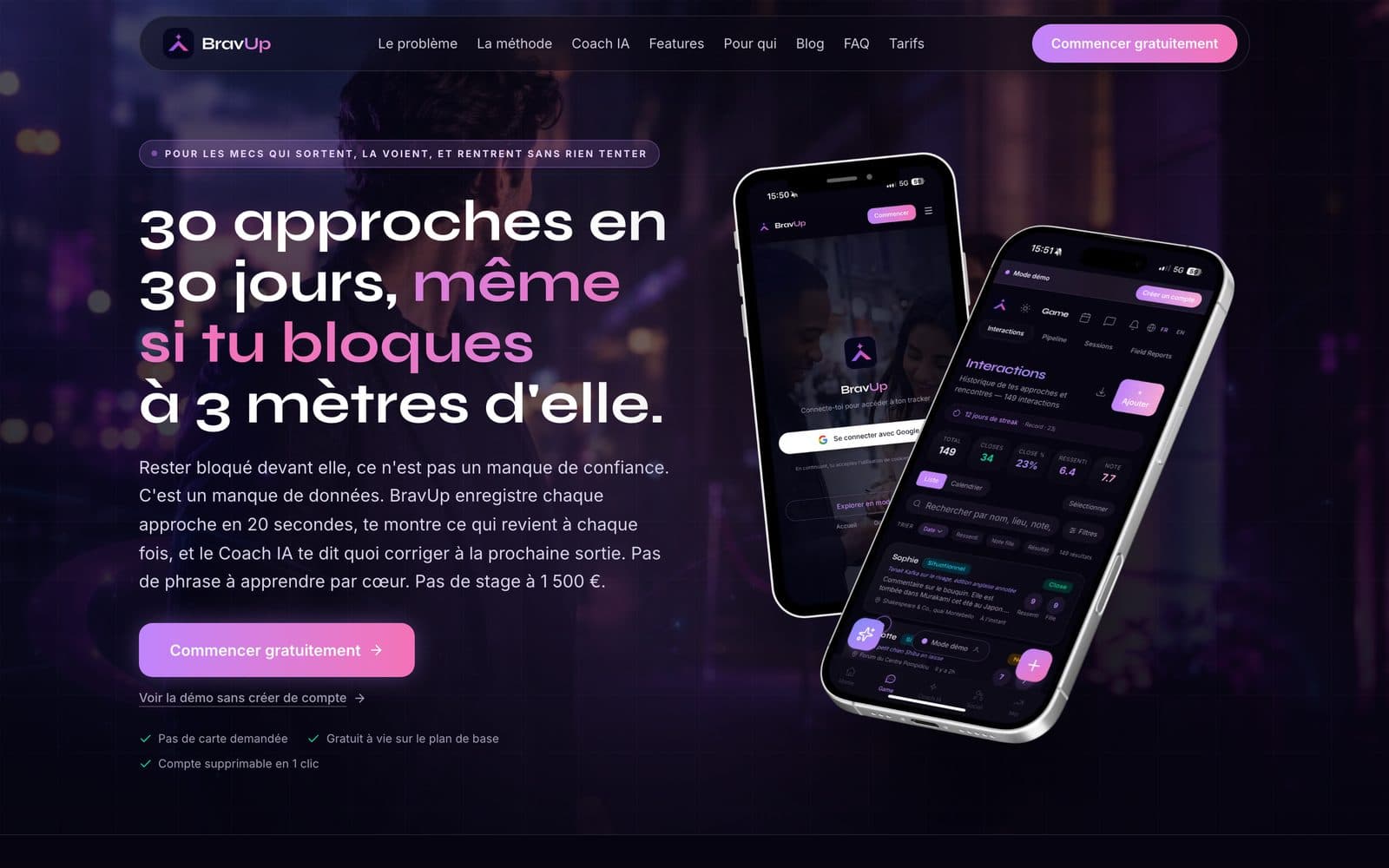 Page d'accueil publique de BravUp : 30 approches en 30 jours