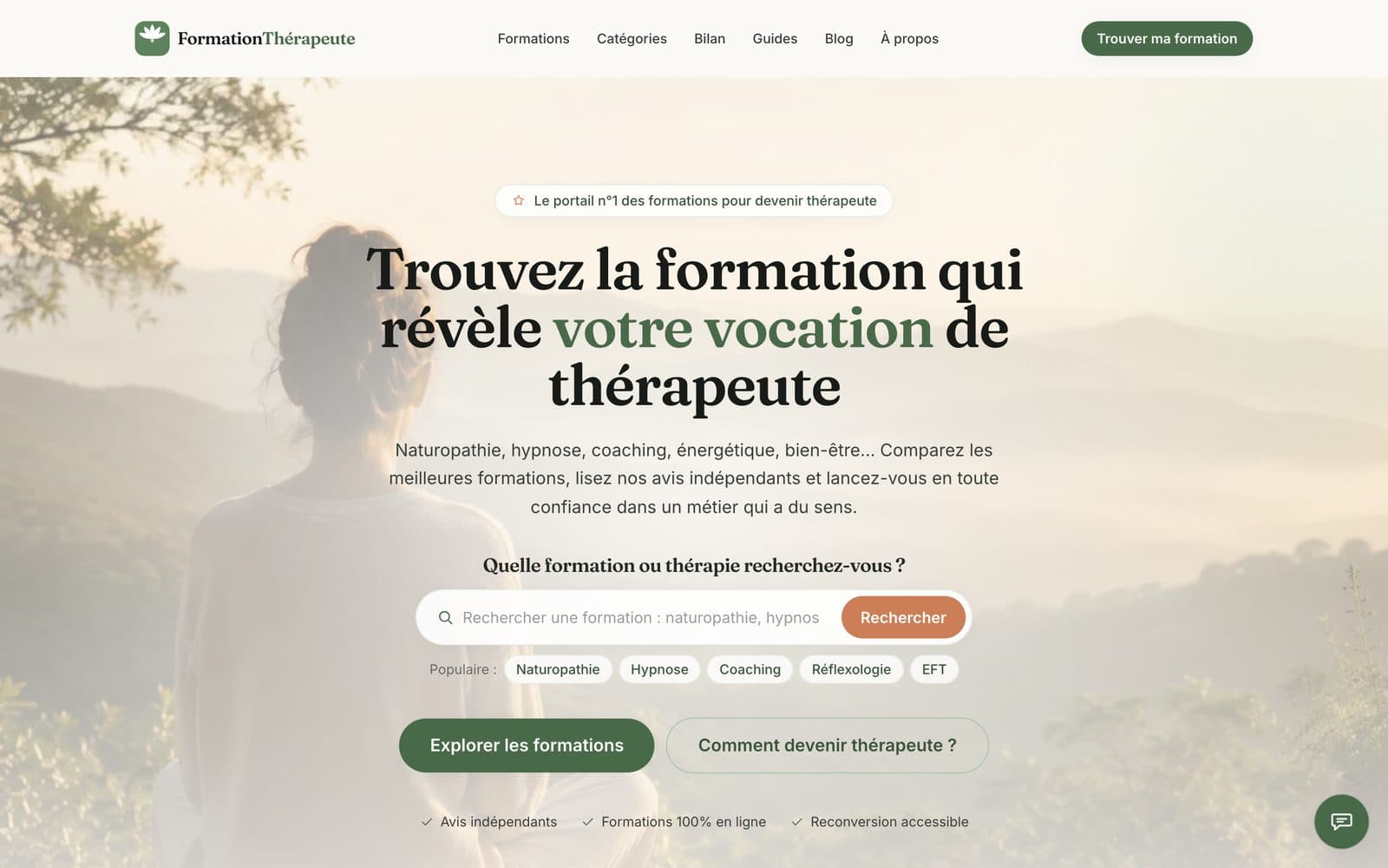 Accueil de formationtherapeute.fr : trouvez la formation qui révèle votre vocation de thérapeute