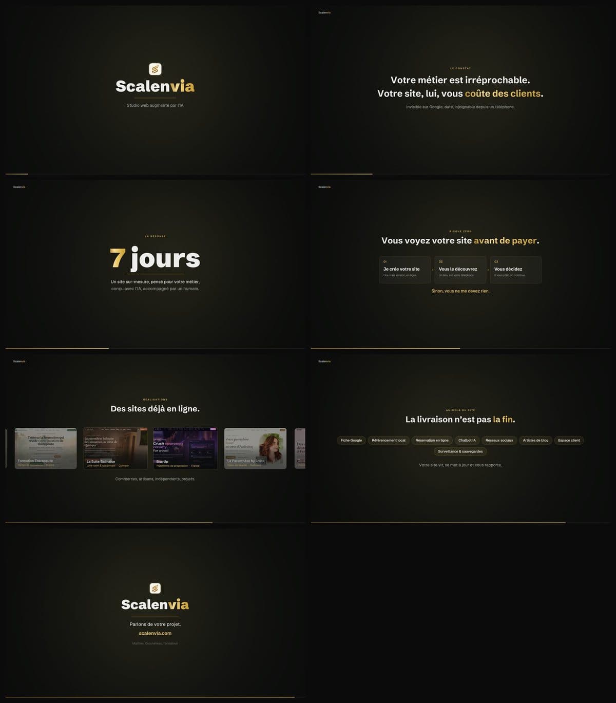 Planche des écrans de la vidéo de lancement Scalenvia